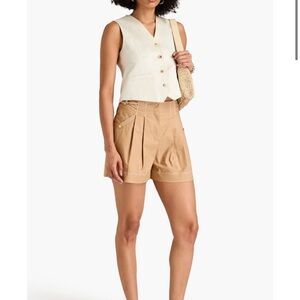 Veronica Beard Jaffe Short Khaki pleated cotton-blend twill shorts Sz 12 NEW